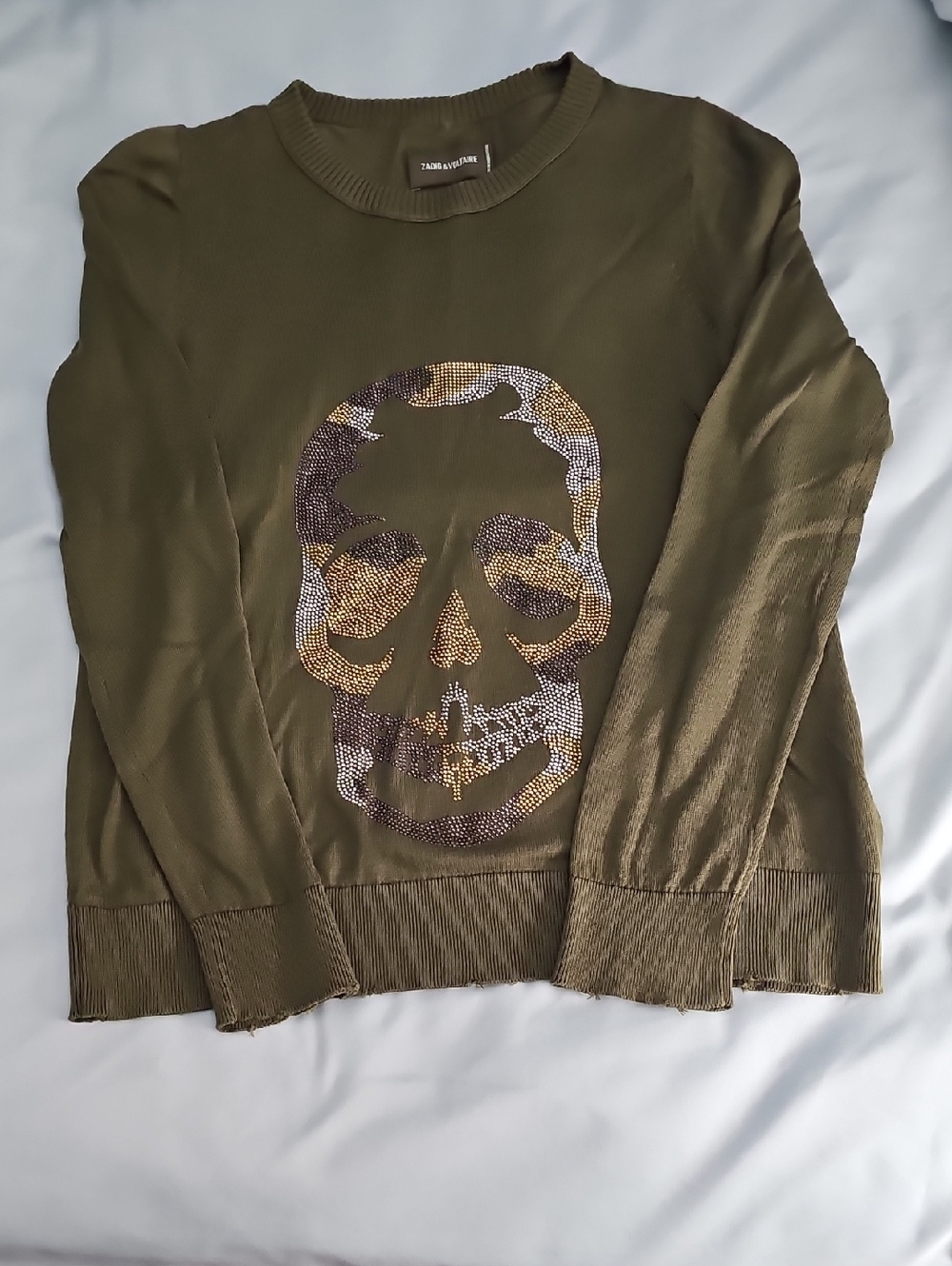 Zadig & Voltaire Kaki Skull Studded Knit Sweater